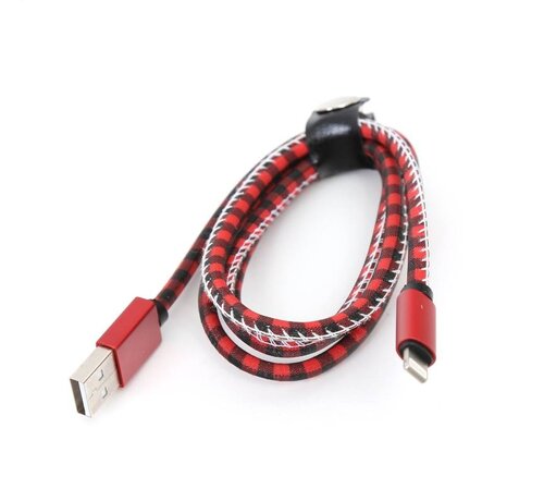 Platinet PLATINET USB LIGHTNING LEATHER CHECKED CABLE 1M RED