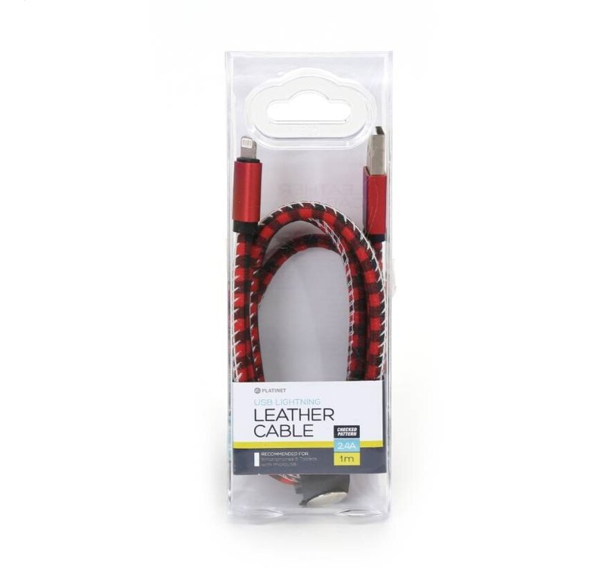 PLATINET CABLE USB LIGHTNING CUIR 1M ROUGE 43592