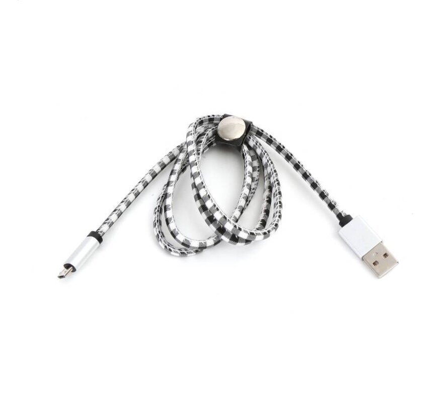 CABLE MICRO USB VERS USB A CARREAUX PLATINET CUIR 1M BLANC