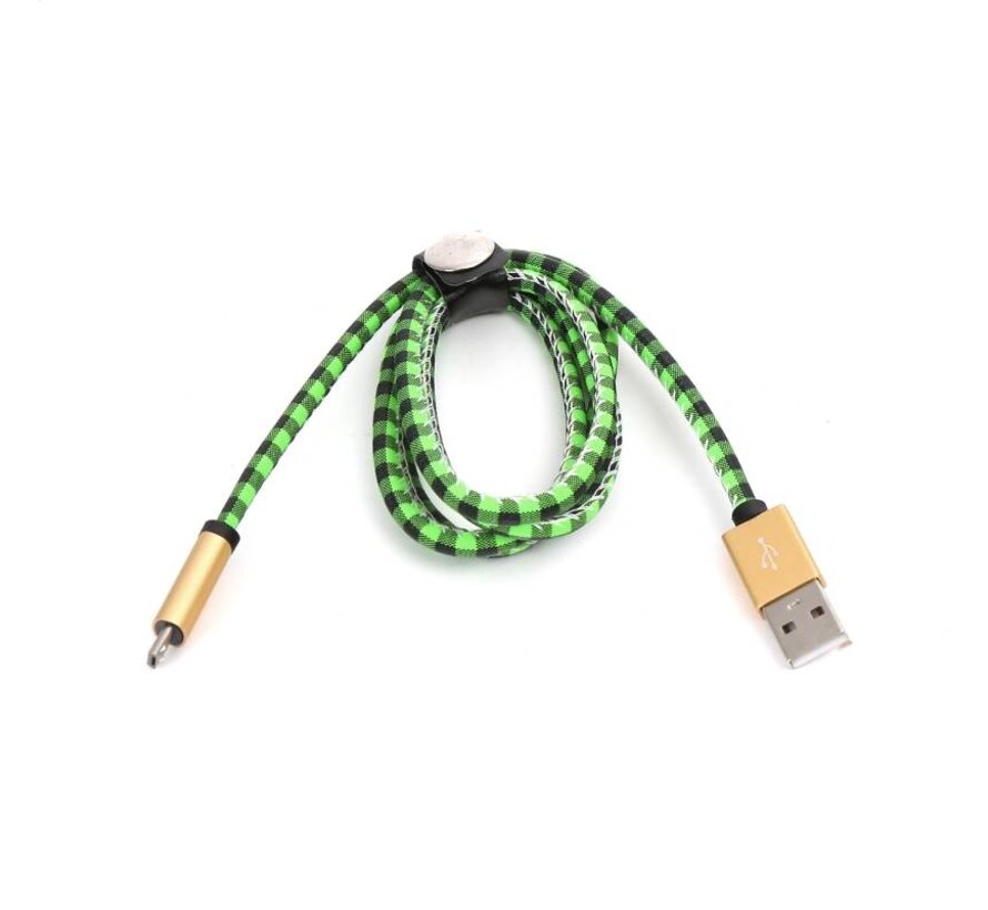 CABLE MICRO USB VERS USB A CARREAUX PLATINET CUIR 1M VERT