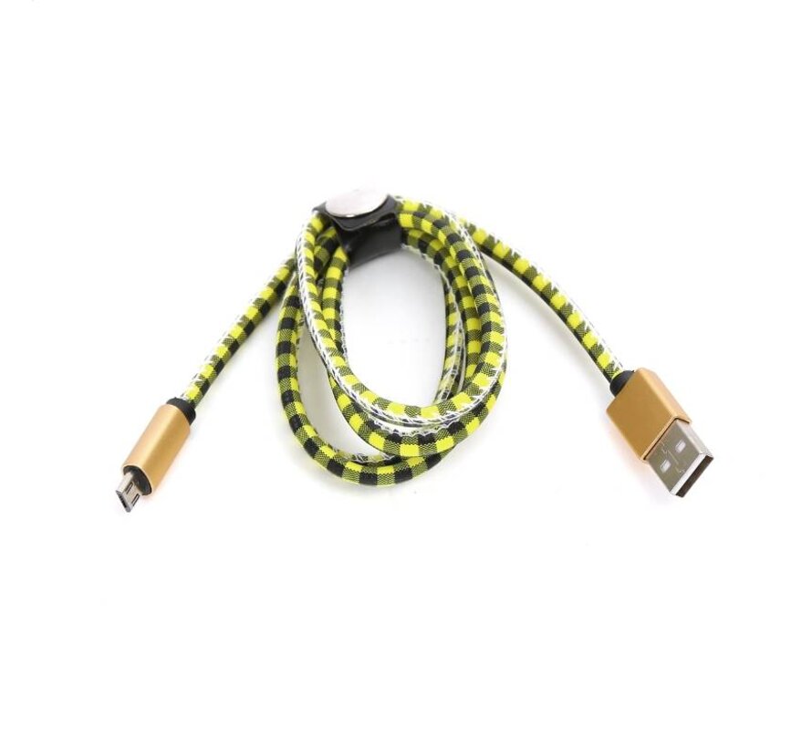 CABLE MICRO USB VERS USB A CARREAUX PLATINET CUIR 1M JAUNE
