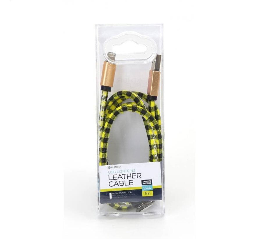 PLATINET ACBLE USB LIGHTNING CUIR 1M JAUNE 43326