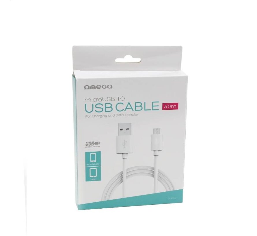 CABLE OMEGA USB VERS MICRO USB 3M BLANC