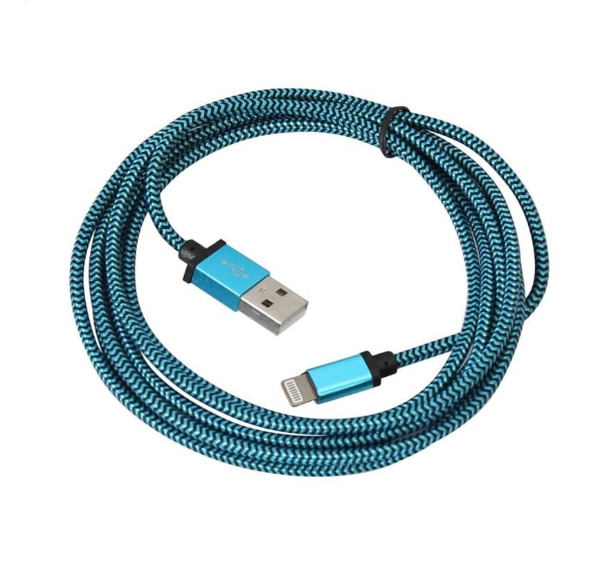 PLATINET USB LIGHTNING FABRIC BRAIDED CABLE 2M BLUE