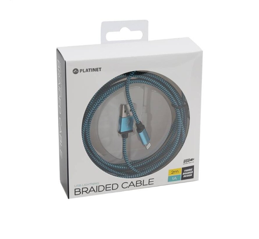 CABLE TRESSE USB LIGHTNING - 2M - BLEU