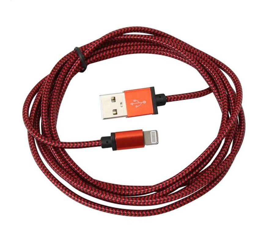 CABLE TRESSE USB LIGHTNING - 2M - ROUGE