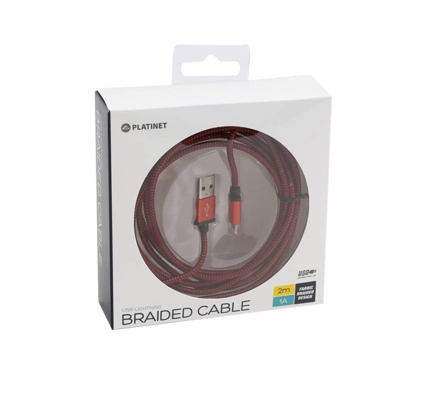 CABLE TRESSE USB LIGHTNING - 2M - ROUGE