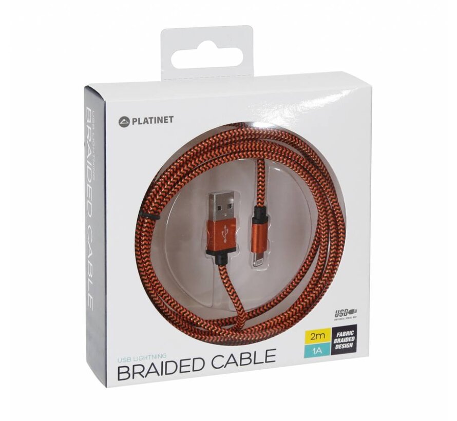 CABLE TRESSE USB LIGHTNING - 2M - ORANGE