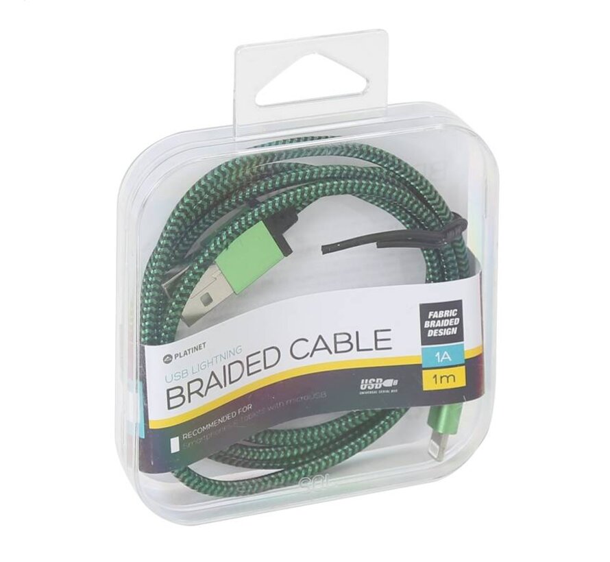 CABLE TRESSE USB LIGHTNING - 1M - VERT