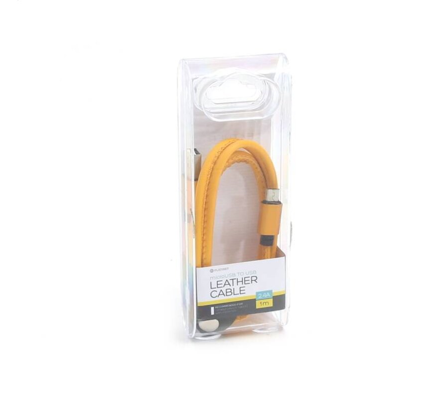 PLATINET MICRO USB TO USB LEATHER CABLE 1M 2,4A YELLOW