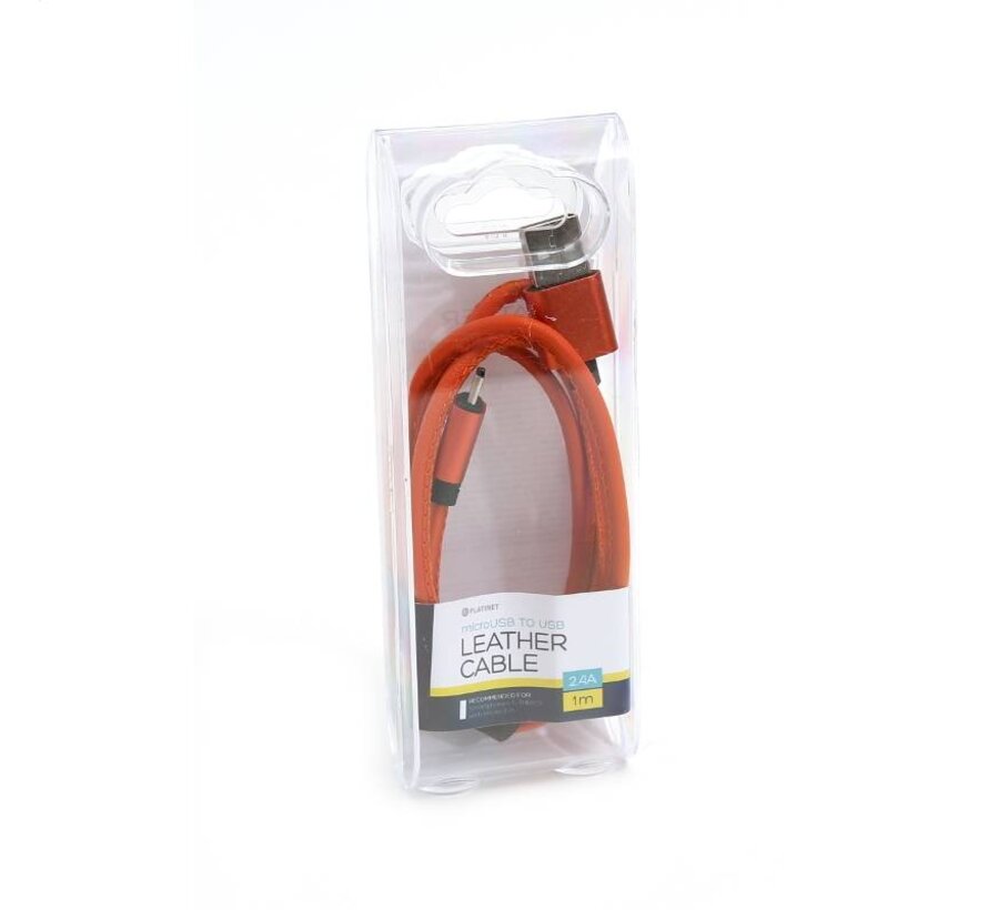 PLATINET MICRO USB TO USB LEATHER CABLE 1M 2,4A ORANGE