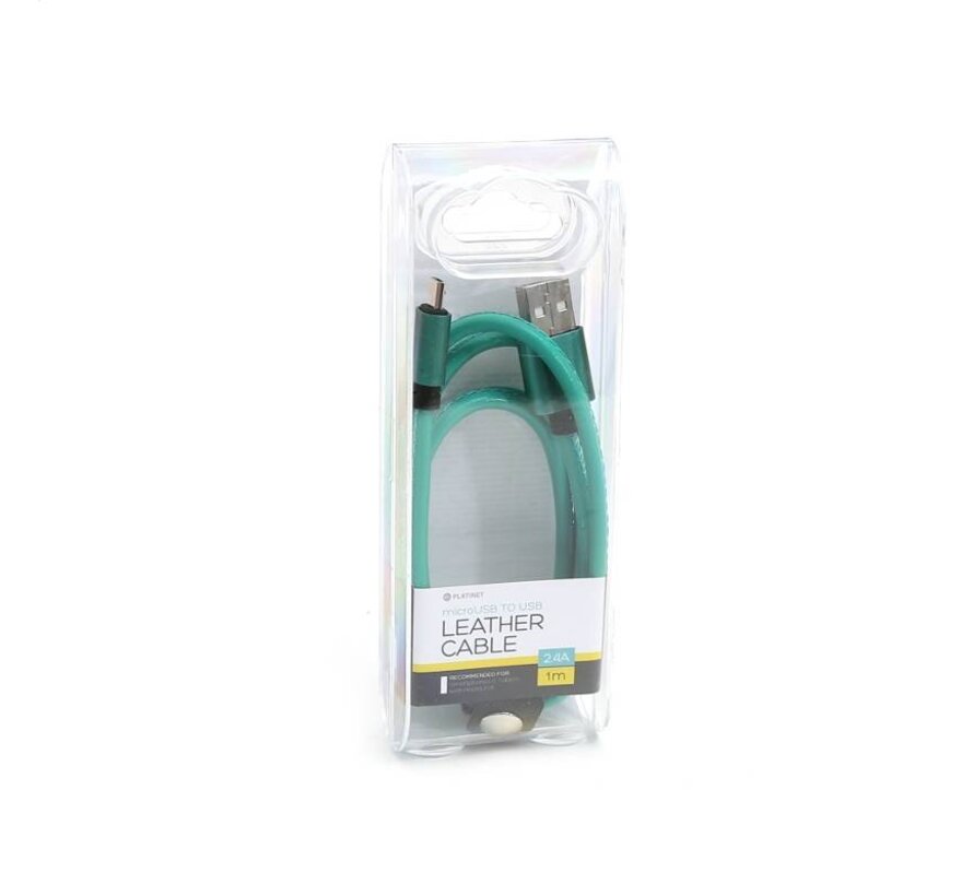 PLATINET MICRO USB TO USB LEATHER CABLE 1M 2,4A GREEN