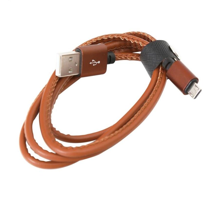 CABLE CUIR PLATINET MICRO USB vers USB - 1M - MARRON