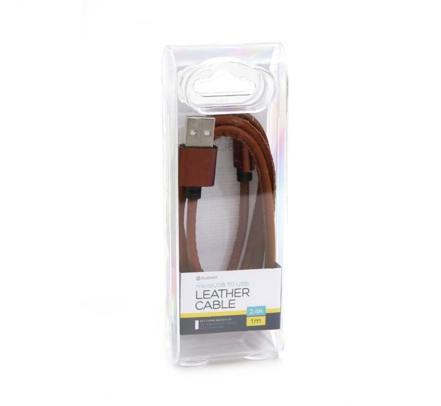 PLATINET MICRO USB TO USB LEATHER CABLE 1M 2,4A BROWN