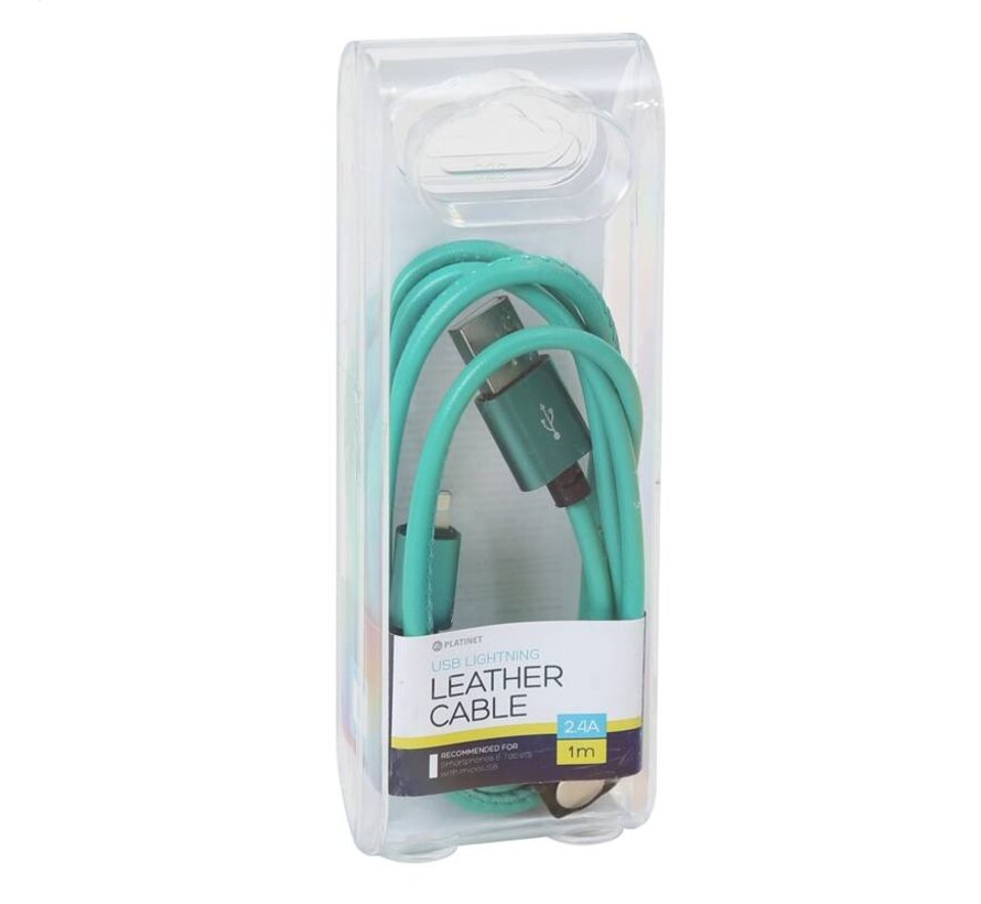 PLATINET USB LIGHTNING LEATHER CABLE 1M 2,4A GREEN