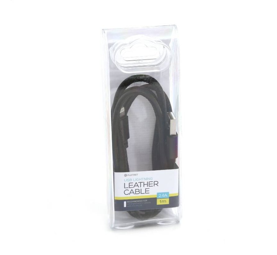CABLE USB CUIR PLATINET LIGHTNING - 1M NOIR
