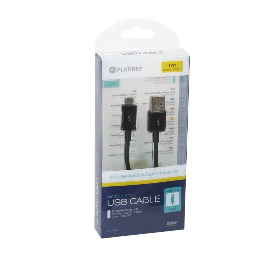 PLATINET MICRO USB TO USB CABLE 1M BLACK BLISTER