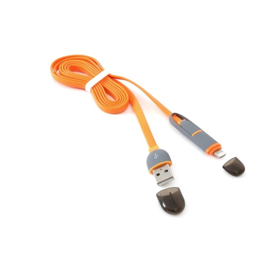 PLATINET USB UNIVERSAL CABLE 2 IN 1: MICRO USB & LIGHTNING PLUGS ORANGE