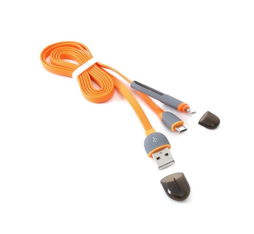 PLATINET USB UNIVERSAL CABLE 2 IN 1: MICRO USB & LIGHTNING PLUGS ORANGE
