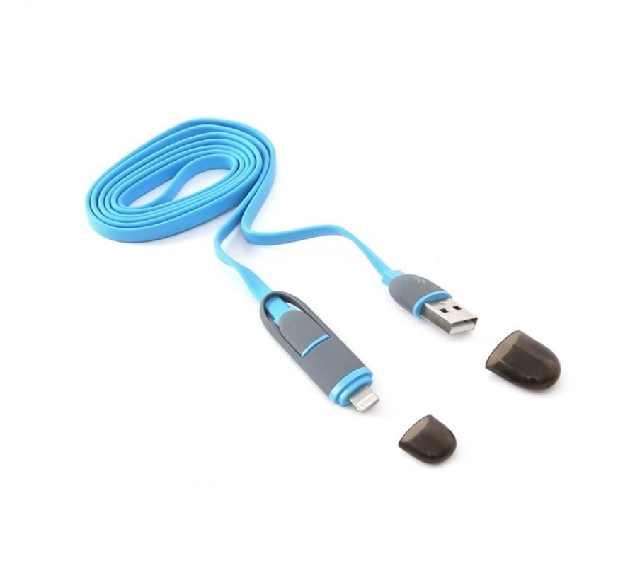 PLATINET USB UNIVERSAL CABLE 2 IN 1: MICRO USB & LIGHTNING PLUGS BLUE