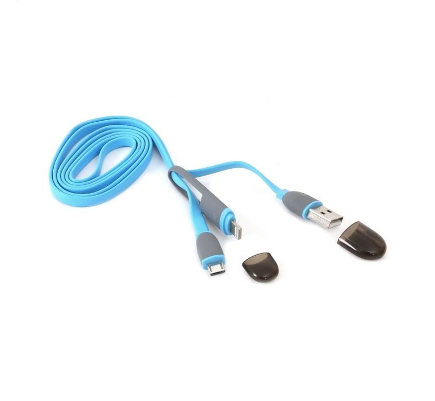 CABLE USB UNIVERSEL PLATINET 2 EN 1: MICRO USB & LIGHTNING - BLEU