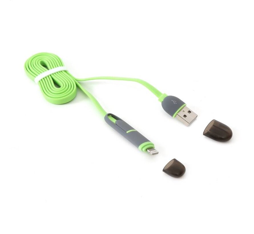 CABLE USB UNIVERSEL PLATINET 2 EN 1: MICRO USB & LIGHTNING VERT