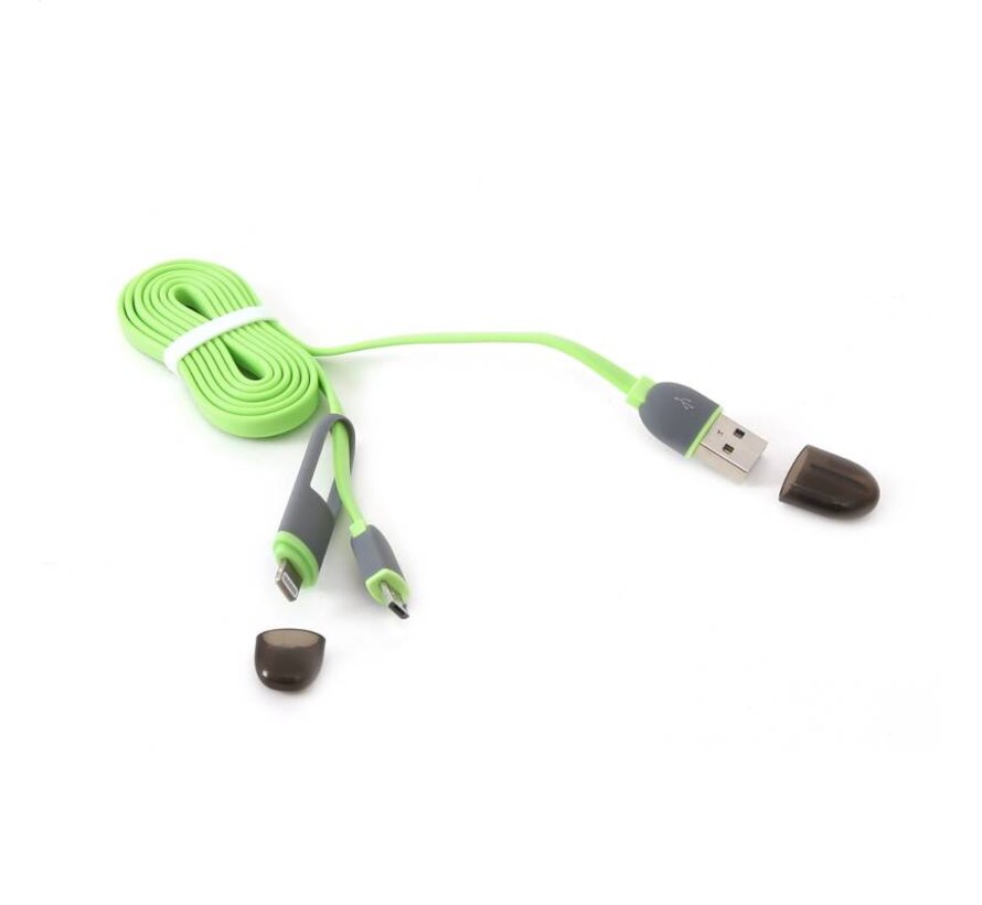 PLATINET USB UNIVERSAL CABLE 2 IN 1: MICRO USB & LIGHTNING PLUGS GREEN