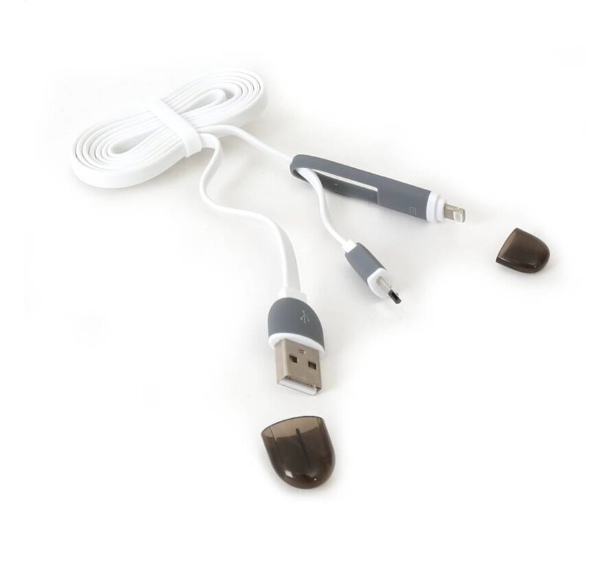 PLATINET USB UNIVERSAL CABLE 2 IN 1: MICRO USB & LIGHTNING PLUGS WHITE