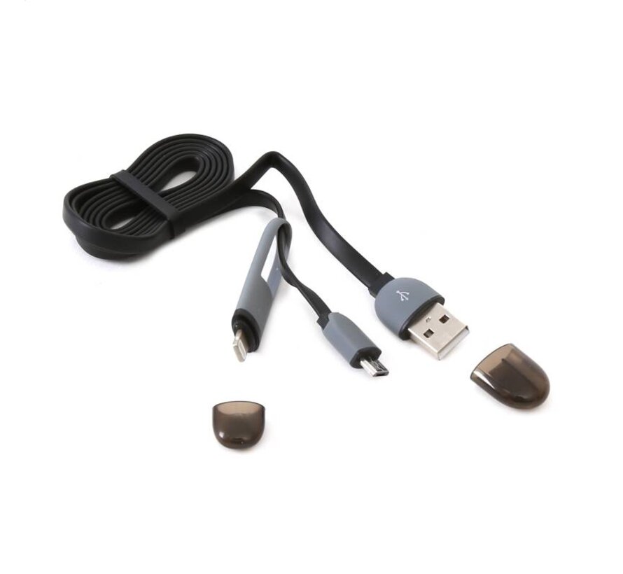 PLATINET USB UNIVERSAL CABLE 2 IN 1: MICRO USB & LIGHTNING PLUGS BLACK