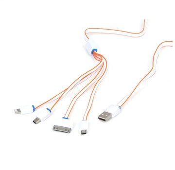 Omega KIT DE RECHARGE 4 EN 1 OMEGA: MICRO USB + MINI USB +  iPhone 4 + Lightning - BLANC/ORANGE