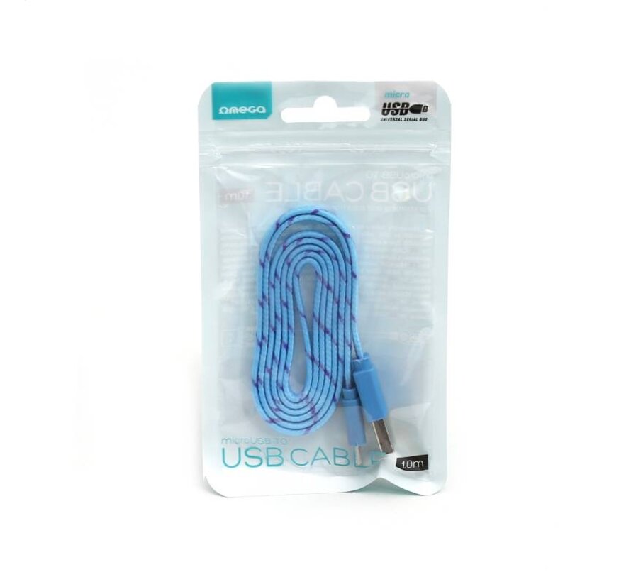 CABLE TISSU PLAT USB 2.0 MICRO USB OMEGA - BLEU/JAUNE