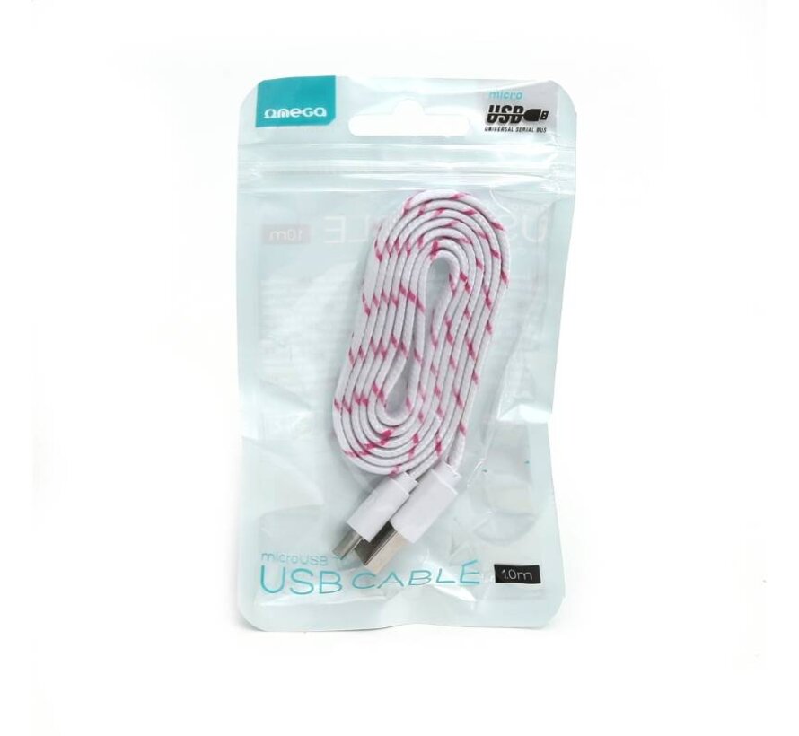 FABRIC BRAIDED MICRO USB TO USB FLAT CABLE 1M WHITE [42331]