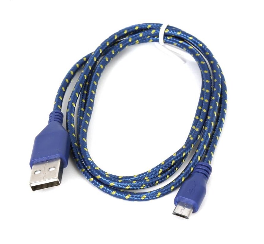 CABLE MICRO USB VERS USB OMEGA TISSU 1M - BLEU/JAUNE