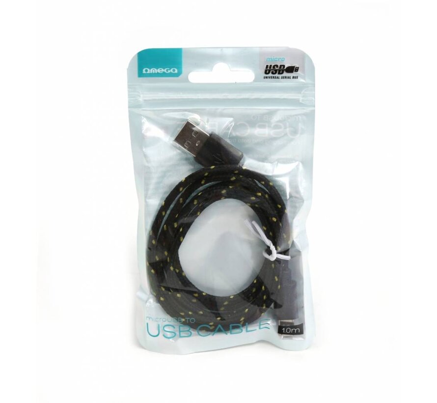 FABRIC BRAIDED MICRO USB TO USB CABLE 1M BLACK [42314]
