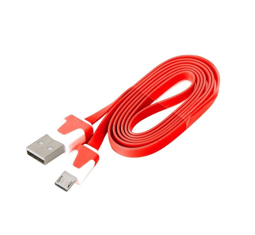 OMEGA USB 2.0 FLAT CABLE microUSB for smartphones, tablets 1M RED [41860]