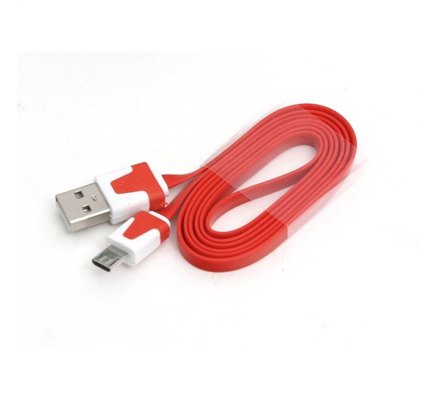 OMEGA USB 2.0 FLAT CABLE microUSB for smartphones, tablets 1M RED [41860]