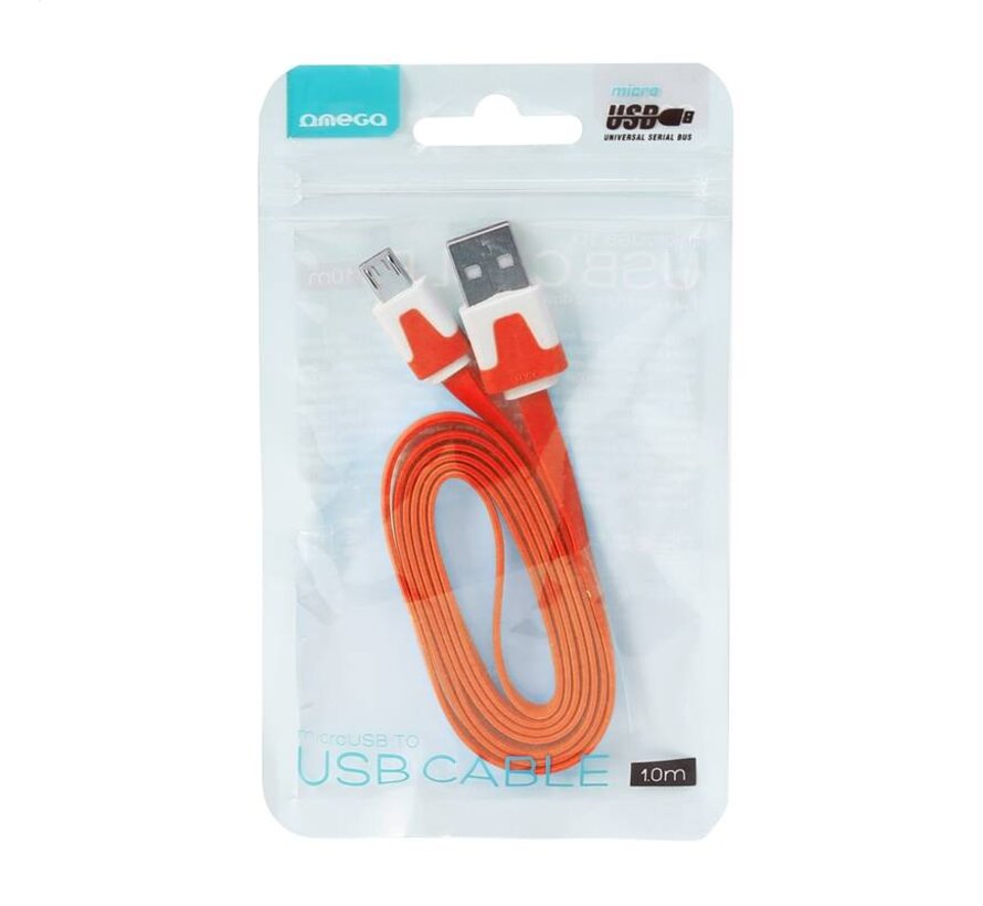 OMEGA USB 2.0 FLAT CABLE microUSB for smartphones, tablets 1M RED [41860]