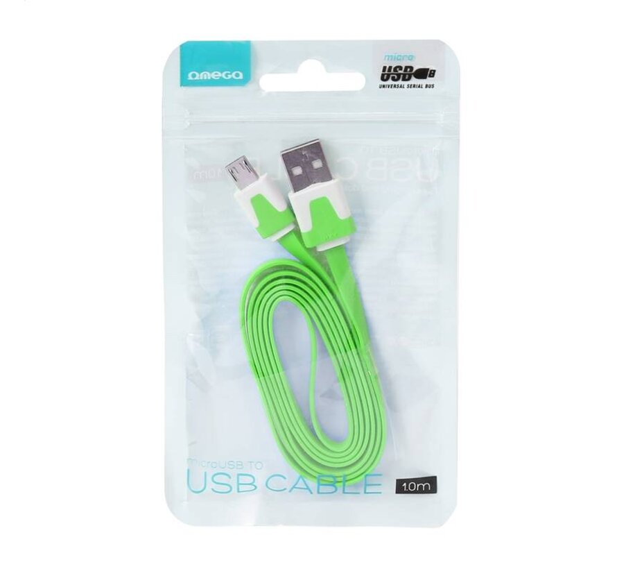 OMEGA USB 2.0 FLAT CABLE microUSB for smartphones, tablets 1M GREEN [41858]