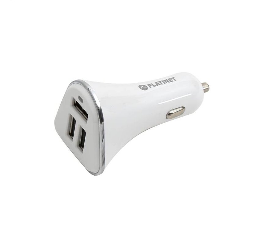 PLATINET CAR CHARGER 3xUSB 5,2A + microUSB cable 1m WHITE [43722]