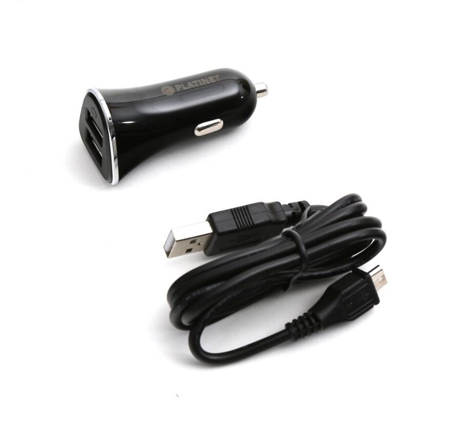 PLATINET CAR CHARGER 3xUSB 5,2A + microUSB cable 1m BLACK [43721]