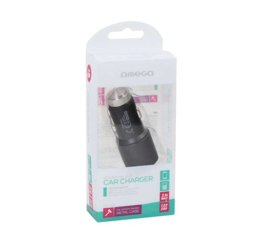 OMEGA CAR CHARGER METAL 2xUSB 5V 2.1A BLACK [43342]