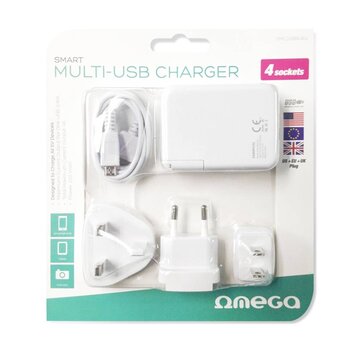 Omega OMEGA CHARGER 4-PORT USB 4A WHITE US+EU+UK [42674]