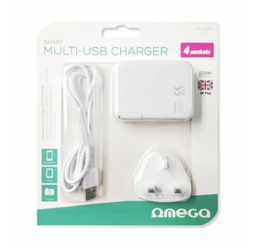 Omega OMEGA CHARGER 4-PORT USB 4A WHITE UK PLUG [42673]