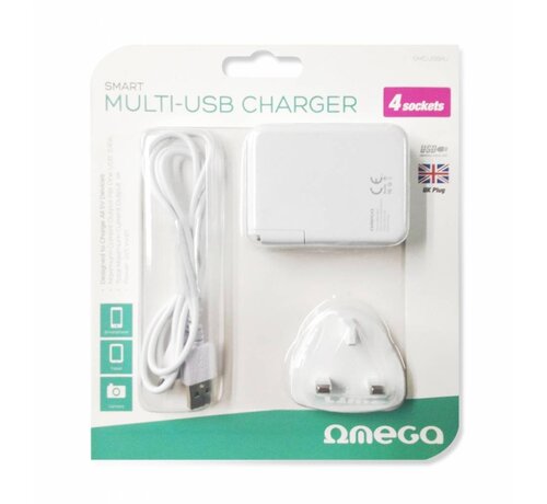 Omega CHARGEUR OMEGA 4 PORTS USB 4A BLANC PRISE ANGLAISE [42673]