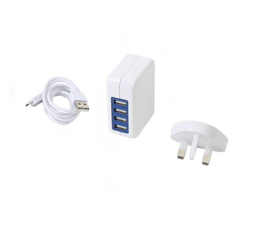 CHARGEUR OMEGA 4 PORTS USB 4A BLANC PRISE ANGLAISE [42673]