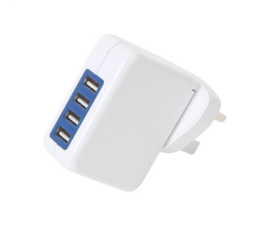 CHARGEUR OMEGA 4 PORTS USB 4A BLANC PRISE ANGLAISE [42673]