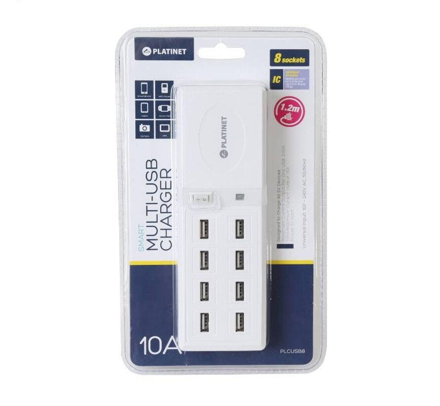PLATINET UNIVERSAL LADEGERÄT 8-PORT USB 10A WEIß [42654]