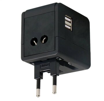 Omega OMEGA POWER TRAVEL ADAPTOR 220-250V 4 in 1 WITH USB CHARGER BLACK