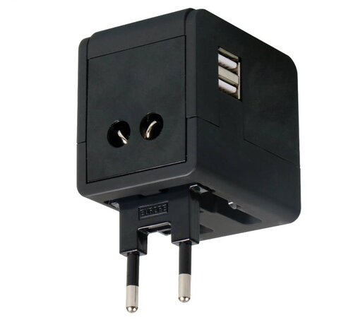 Omega OMEGA POWER TRAVEL ADAPTOR 220-250V 4 in 1 WITH USB CHARGER BLACK