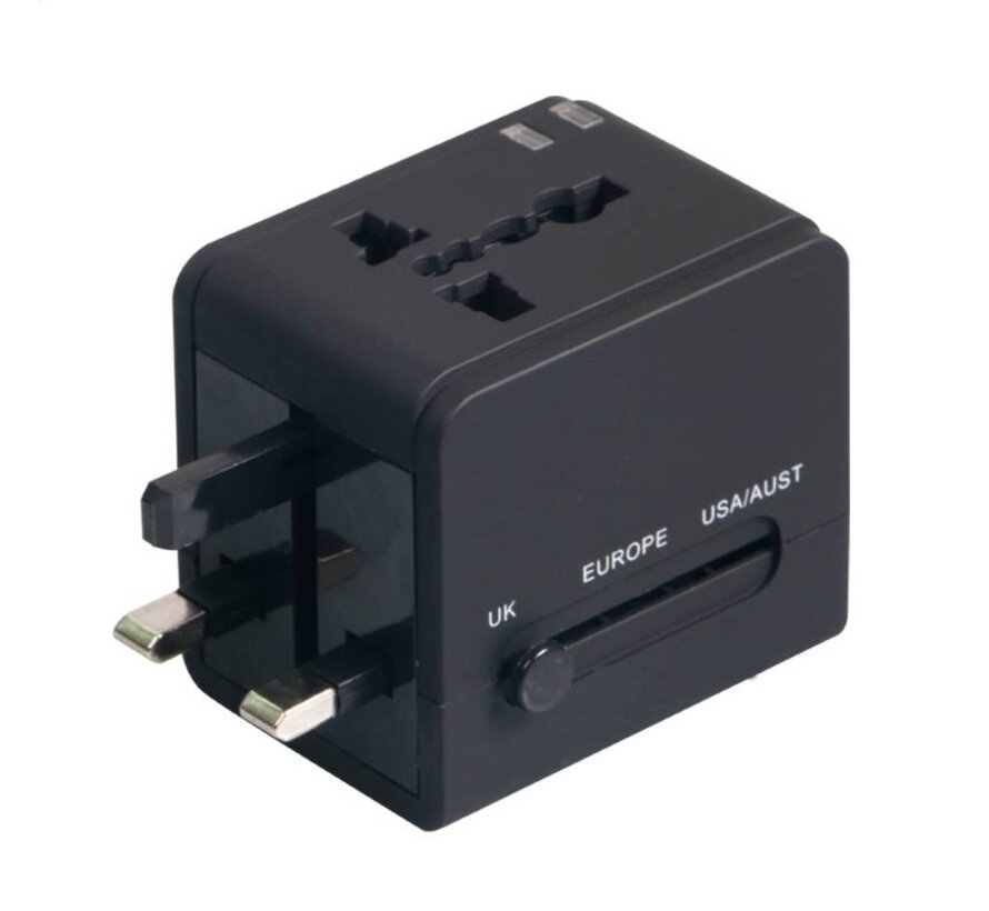 ADAPTATEUR DE VOYAGE OMEGA 220-250V 4 en 1 avec chargeur USB noir